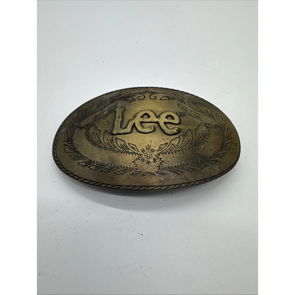 Vintage LEE Belt Buckle Brass Tone Old House Estate Find LEE JEANS DENIM CO.
